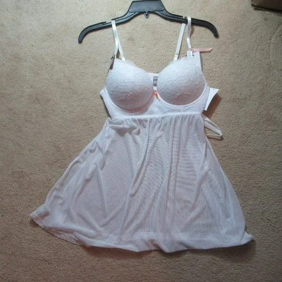 NWT push up babydoll  & panty white set L - Picture 4 of 16